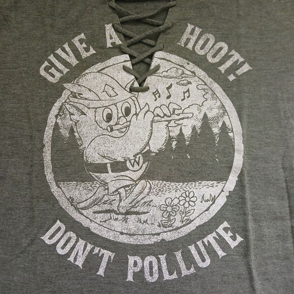 Womens Give A Hoot Don't Polute Woodsy Owl T-shirt XXL Heather Green Jerry Leigh - Picture 2 of 7